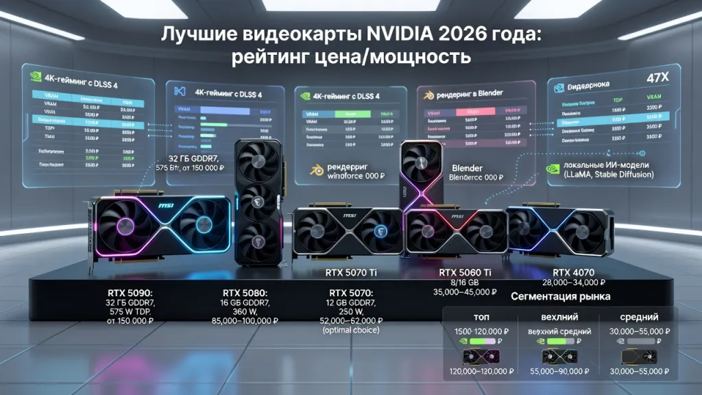 Лучшие видеокарты NVIDIA 2026 года: рейтинг цена/мощность